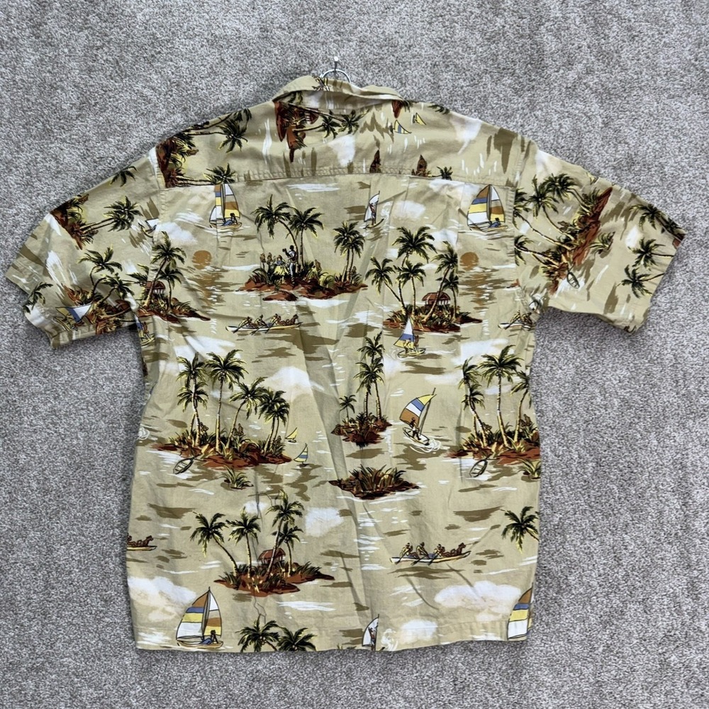 Timberland Button Front Shirt Men Large Tan Tropical Island Scene Vintage 2001 - Picture 2 of 8